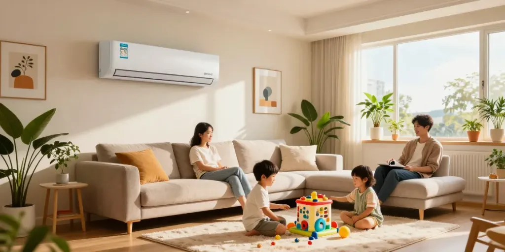 Efficient 18000 BTU mini split installed in a modern living room, enhancing home comfort